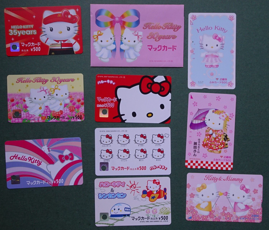 Hello Kitty MacDonald gift card x 6 Fumicard x 3 Pink Envelop Balance 0 Japan