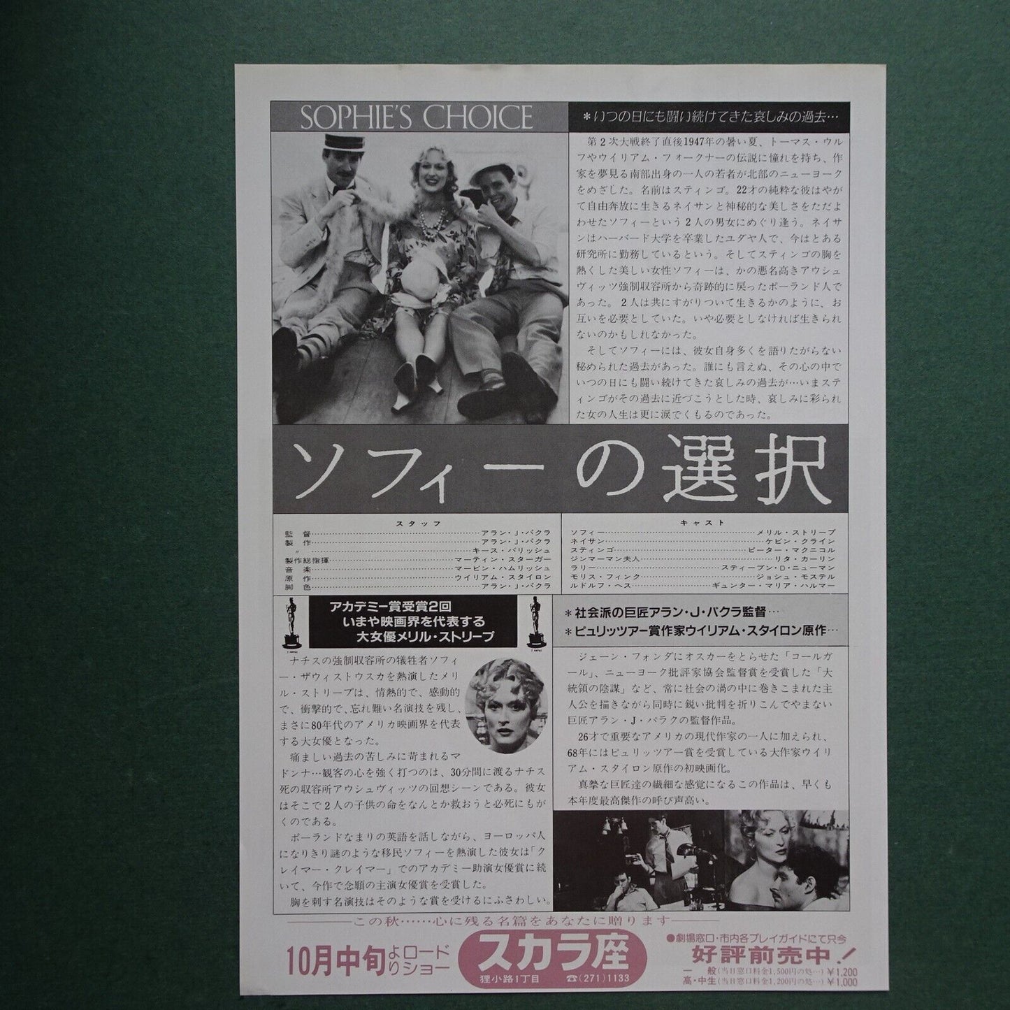 Sophie's Choice 1982 Movie Japanese Flyer B5 CHIRASHI mini poster